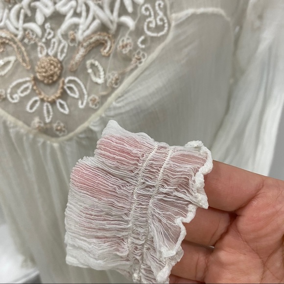 Free People Beaded Lace Shift Dress Cream Regal Princess Core Sz S Bridgerton - Picture 4 of 16